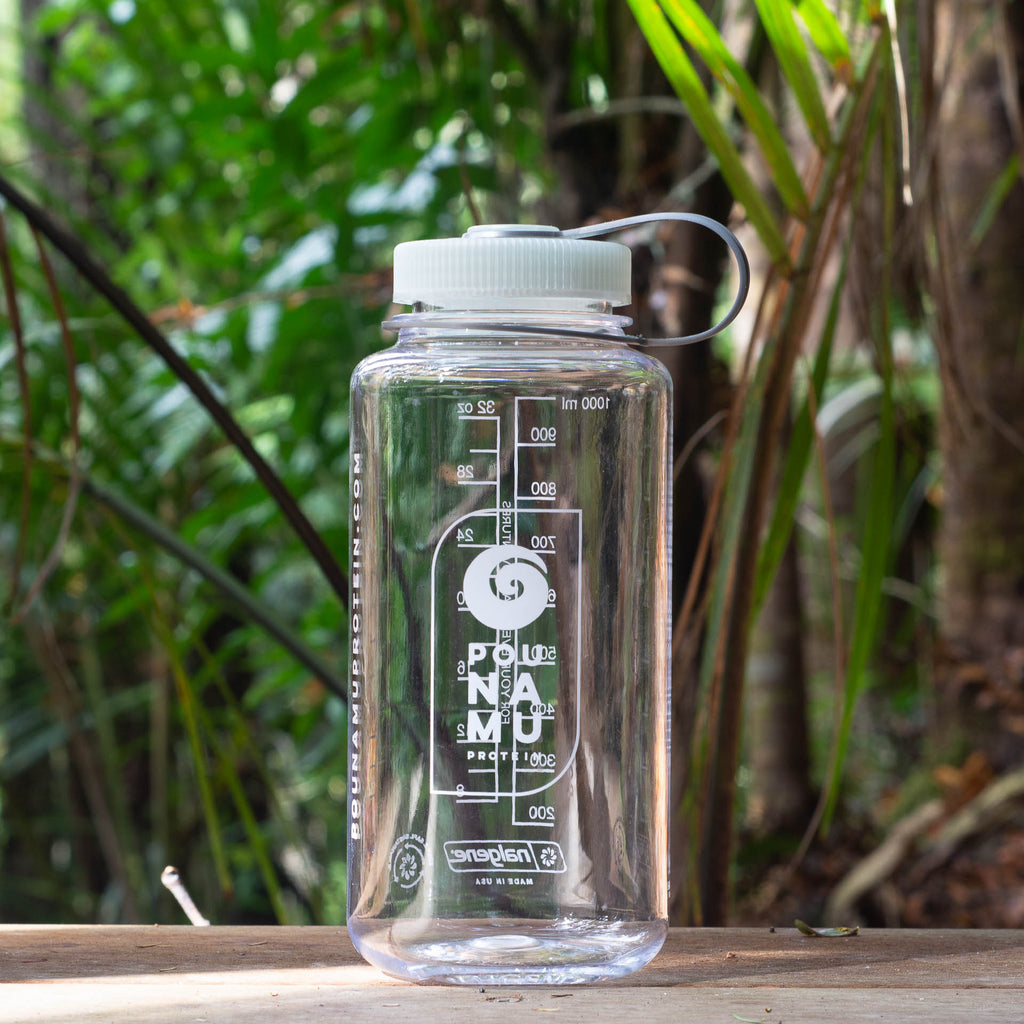 Pounamu Nalgene Sustain 32oz Clear Bottle with Iridescent Platinum Lid and shaker ball